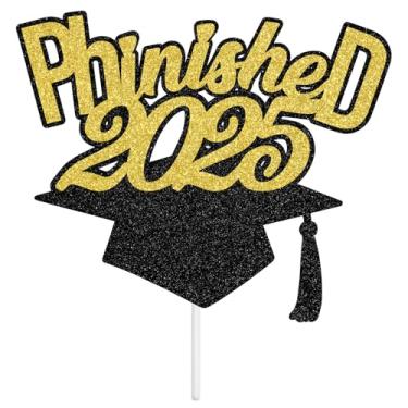 Imagem de Phinished Cake Topper, Congrats Doctoral Degree/PHD Cake Decor, Class of 2025 Ph.d Doctorate Graduation Party Decorations Supplies, Black Glitter