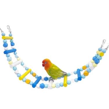 Imagem de Escada de escalada de madeira, contas de madeira coloridas, escada de escalada, periquito, brinquedo de pássaro com gancho para pendurar (azul, 10 degraus)