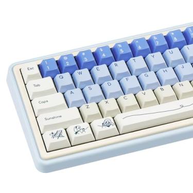 Imagem de GEKUCAP Teclas PBT 130 teclas de anime, teclas de perfil cereja com sublimação de tinta estilo minimalista, conjunto de teclas personalizadas para teclados Cherry Gateron MX Switches mecânicos para