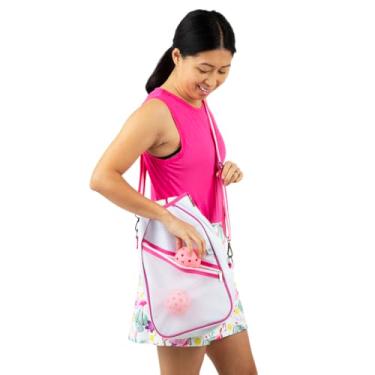 Imagem de Queen of the Court Bolsa de Remo de Pickleball Estilo Crossbody para Mulheres (Branco/Rosa)