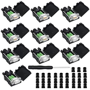 Imagem de YIOVVOM Conector de breakout DB9, DB9 sem solda, RS232 D-SUB, adaptadores seriais macho e fêmea, porta de 9 pinos, adaptador branco para terminal conector módulo de sinal com capa conjunto de 10