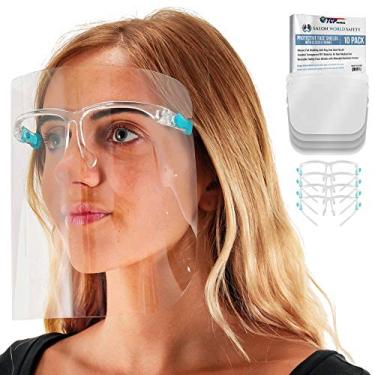 Imagem de TCP Global Salon World Safety Face Shields com armação para óculos (pacote com 10) – Escudos de proteção ultra transparente para proteger os olhos, nariz, boca – Protetor de plástico PET antiembaçante