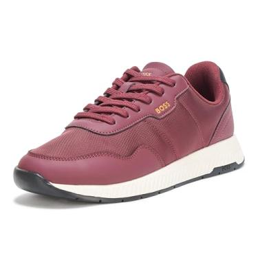 Imagem de BOSS Tênis masculino de cano baixo misto de couro, Vermelho carmesim, 42