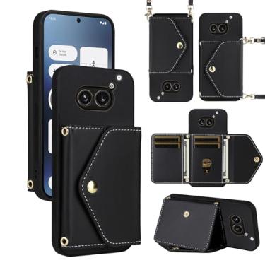 Imagem de Dswteny Capa carteira para Nothing phone2a com cordão de pulso alça de ombro fina bolsa flip, suporte de cartão de crédito de couro PU de luxo acessórios capa de celular para telefone 2A 5G mulheres