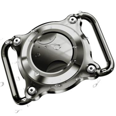 Imagem de Suporte para coleira de cachorro Air Tag | Suporte impermeável para airtag para coleira de cachorro - Coleira com etiqueta de ar para cães com capa de metal, alça removível, à prova de mastigação