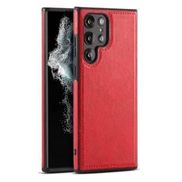 Imagem de WGHY Capa para Samsung Galaxy S24/S24plus/S24 Ultra, capa traseira de couro PU com proteção de câmera antiarranhões à prova de choque TPU interior capa fina slim fit, vermelha, S24 Ultra 17.3 cm