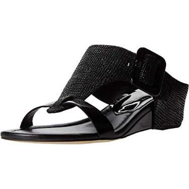 Imagem de Donald Pliner Sandálias femininas Ofelia Python com estampa superior de cortiça salto cunha, confortável, couro, sandálias deslizantes, Preto - Pebbled Metallic, 36