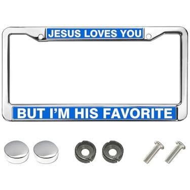 Imagem de Moldura de placa de licença durável Jesus Loves You Moldura de placa de licença com frase cristã moldura de placa de licença de fé cristã para o dia das mães