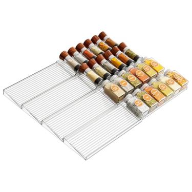 Imagem de Yieach Pacote com 8 organizadores de especiarias ajustáveis na gaveta, expansível de 28 a 55 cm, organizador de temperos de acrílico, bandeja transparente para organizar temperos, condimentos
