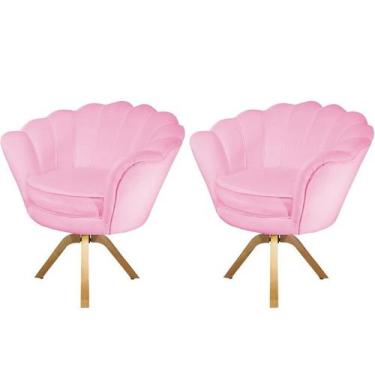 Imagem de Kit 2 Poltronas Decorativa Pétala Base Giratória Madeira Suede Rosa Be