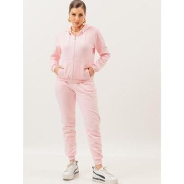 Imagem de Conjunto moletom Calca e Blusa Abrigo agasalho c/ Ziper Bolsos Touca Canguru-Feminino