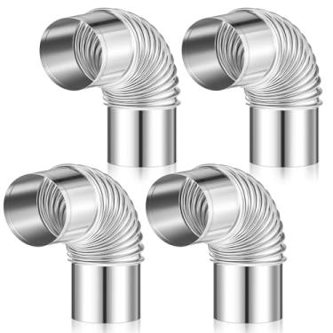 Imagem de Tandefio Tubo de chaminé com 4 peças, tubo de fogão a lenha de 90 graus, tubo adaptador de cotovelo de extensão de combustão de aço inoxidável para fogão de madeira de acampamento interno e externo,