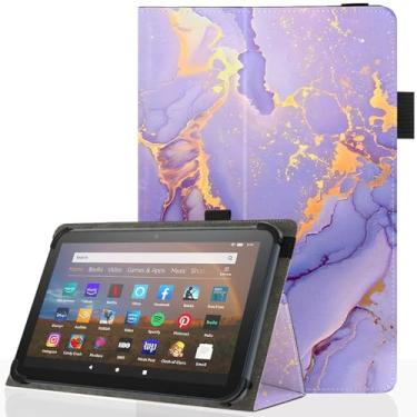 Imagem de Pudiceva Capa universal para tablet Android 10 de 10,1 polegadas, capa fina e dobrável para tablet com tela sensível ao toque de 22,9 a 10,7 cm com suporte para caneta Stylus, mármore roxo