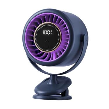 Imagem de Bothyi Ventilador de resfriamento portátil com clipe USB recarregável 360 ° giratório display digital mini silencioso para academia quarto casa escritório, Azul