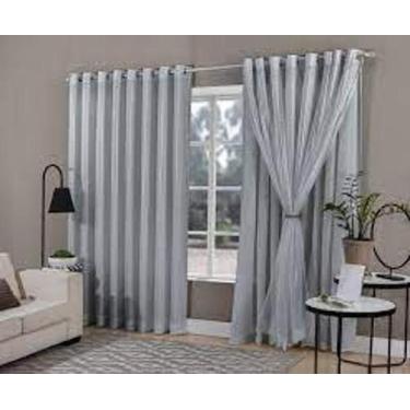 Imagem de Cortina Sala Quarto Voal Xadrez Com Forro Cinza 3,00X2,20M - B.F Confe