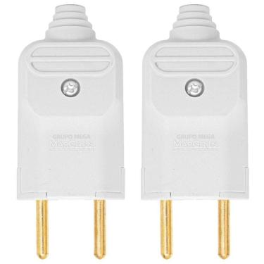 Imagem de Kit 2 Tomada Plug Macho Prensa Cabo 2 Pinos Finos 10A Branco