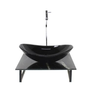 Imagem de Kit Cuba Vidro Oval 10Mm Tampo Vidro 40Cm X 40Cm Mármore - Cubas E Gab