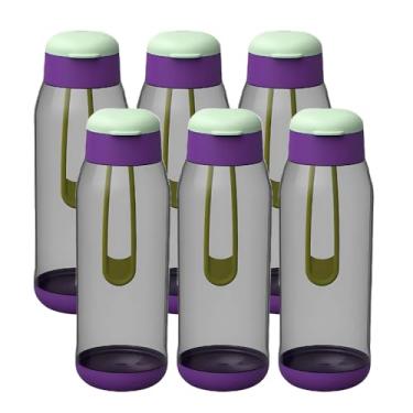 Imagem de Kit 6 Garrafinha Água Squeeze Esporte 550ml Alça Resistente Bpa Free Escritório Academia (Roxa)