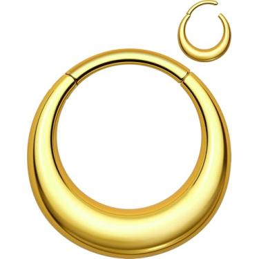 Imagem de OUFER Anéis de septo de titânio, joias de septo de 16 g, argolas de piercing de nariz de septo clicker, joias de piercing Daith de ouro prateado para mulheres e homens - 8 mm/10 mm, 16G 8MM, Metal,