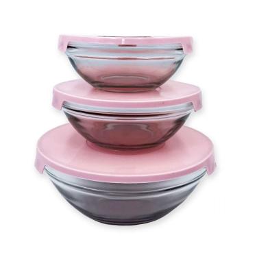 Imagem de Kit 3 Peças - Potes Vasilhas Vidro Tampa Marmita Fitnnes