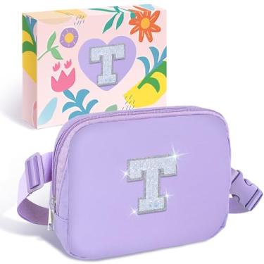 Imagem de COSHAYSOO Pochete de cintura pequena com alça ajustável com patch de letra inicial para mulheres, adolescentes, meninas, corridas, academia, trilhas, mini bolsa transversal para viagem, bolsa moderna,