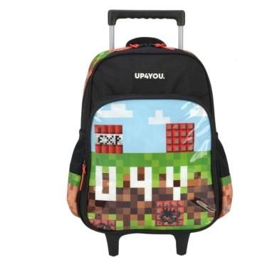 Imagem de Mochila Rodinhas Lancheira Game Preto Up4you Minecraft Luxel