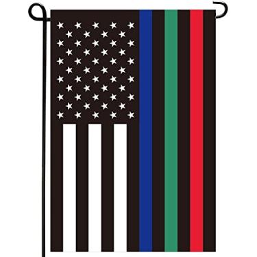 Imagem de Mflagperft Bandeiras de jardim americanas de 12 x 18 polegadas, linha fina, azul, verde e vermelho, frente e verso, cores vivas e à prova de descoloração, pequenas bandeiras dos Estados Unidos para