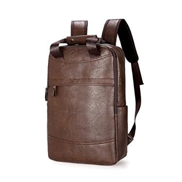 Imagem de Mochila masculina Mochila de couro PU Grande Mochila para laptop para homens Bolsa casual para adolescentes meninos(Dark Brown)