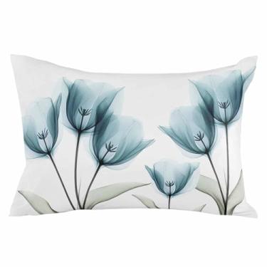 Imagem de Fronha de Tulipa de Raios X 50 x 66 cm - Padrão Azul Petróleo Flor Primavera Planta Primavera Verão Macio Escovado Microfibra Fronhas com Fecho de Zíper Oculto Fronhas de Cama para Quarto Sofá Carro,