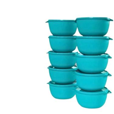 Imagem de Kit potes plásticos redondos herméticos 10 vasilhas 1litro(Verde tiffany)