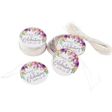 Imagem de Etiquetas de agradecimento – Pacote com 120 etiquetas de presente de papel da Thank You para comemorações, etiquetas de artesanato com cordão para casamento, aniversário, férias, chá de bebê, design floral, 250 GSM, 5,08 cm de diâmetro
