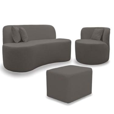 Imagem de Kit 1 Poltrona Com Sofá Curvo 2 Lugares Feijão mais Puff Retangular Bo