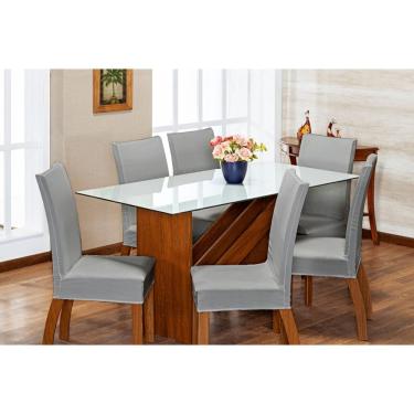 Imagem de Kit Capa de Cadeira 6 Peças Sala de Jantar Protege o Estofado Renova o Visual Malha Gel Cinza