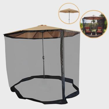 Imagem de Ombrelone Base Central Redondo 3m com Tela Mosqueteiro Praia Jardim Bege Importway Iwobctm-300