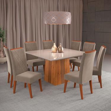 Imagem de Mesa De Jantar 8 Lugares Daniela Com Vidro Mel/off White/perola - Viero Móveis