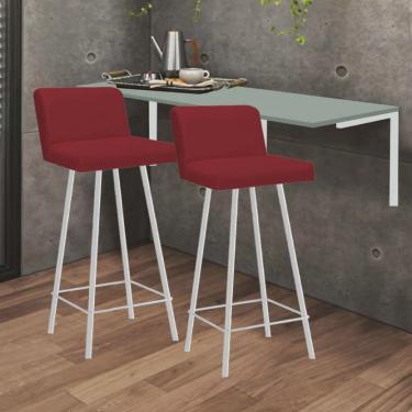 Imagem de Kit Mesa Suspensa de Parede Fixa mdf Verde Oliva + 2 Banquetas Lexi Ferro Branco Corino...