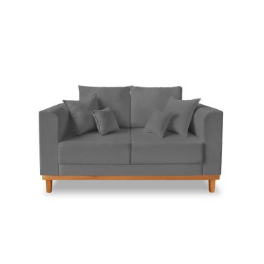 Imagem de Sofá Namoradeira Viena 02 Lugares Com Base de Madeira Linho Grafite - Madeira Prima Deccor