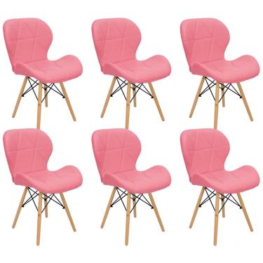Imagem de Kit 6 Cadeiras Charles Eames Eiffel Slim Wood Estofada - Rosa