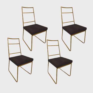 Imagem de Kit 04 Cadeiras Sala de Jantar Escritório Office Stark Industrial Ferro Dourado Sintético Marrom - Ahz Móveis