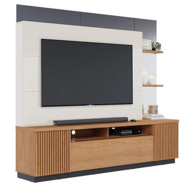 Imagem de Estante Home Theater Niterói Freijó Off White Preto Fosco Para Tv Até 70 - Colibri Freijó Off White Preto Fosco