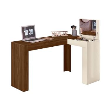 Imagem de Penteadeira Camarim Com Espelho Jade Escrivaninha Para Quarto E Sala Meninas Maquiagem Premium De Canto Organizadora Moderna Plus (Freijó/Off White)