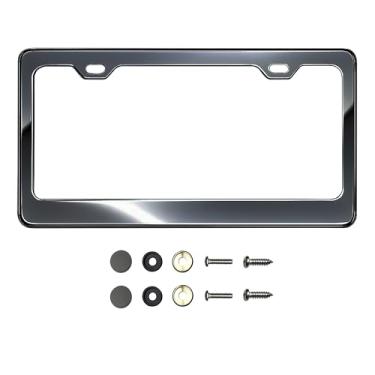 Imagem de Moldura de placa de licença de aço inoxidável Grafite T304 – Acabamento polido espelhado 8K, resistente à ferrugem, design fino, ajuste universal, inclui tampas de parafuso, arruelas e parafusos de