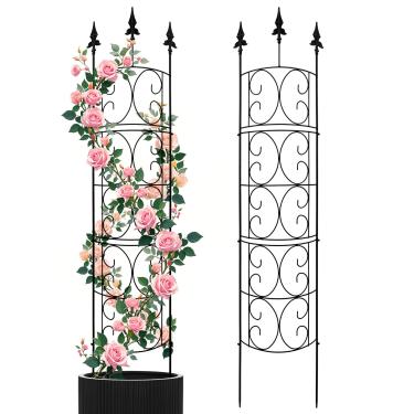 Imagem de LATIHUUM Pacote Com 2 Treliças De Jardim 56,7'' Altura X 12'' Largura Para Plantas Trepadeiras Ao Ar Livre, Treliça Flores Metal À Prova Ferrugem, Rosas Internas E Externas, Clematis, Flores, Em Vas