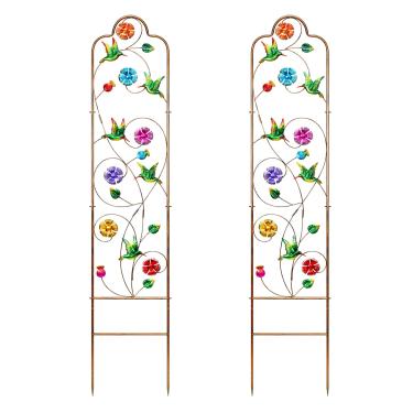 Imagem de HANAYARD Pacote Com 2 Treliças De Jardim Para Plantas Trepadeiras, Treliça Arco Metal Áreas Externas, Suporte 60'' Altura X 11'' Largura, Beija-Flor