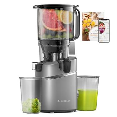 Imagem de AMZCHEF Máquinas De Suco, Espremedor De Frutas E Vegetais Inteiros, Prensa A Frio Com Autoalimentação Extra De 5,8", Extrator De Suco Com Rosca Grande E Filtros Triplos, Fácil De Limpar, Alto Rendi