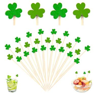 Imagem de DecorWoo 100 Palitos De Coquetel Em Formato Trevo Para O Dia São Patrício, Bambu Verde 4,7" Aperitivos, Decorações Festas Com Bebidas, Espetos Descartáveis Tema Irlandês Comemorações Feriados