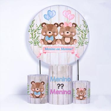 Imagem de Kit Painel de Festa Redondo e Trio de Cilindros Chá Revelação- Fera Print