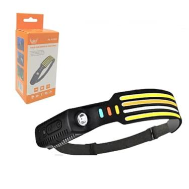 Imagem de Lanterna de Cabeça LED COB com Sensor de Movimento, Bateria 800mAh, Carregamento USB-C, 5 LEDs, Preta