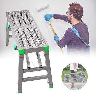 Imagem de WYUYIWH Andaime dobrável portátil de aço aço plataforma de trabalho de soldagem torre escada banco para lavagem de veículos, limpeza de janelas, decoração, carga máxima de 399 kg (A 180 × 30c