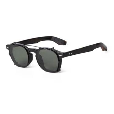 Imagem de JRLLFD Óculos de sol vintage rebite steampunk clip on feminino masculino clássico removível flip lente polarizada (tamanho único/C2)